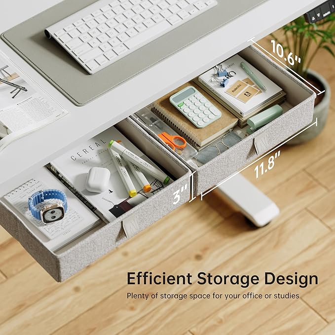 Standing Desk with 2 Drawers, Adjustable Height Electric Desk with Storage, 63 x 24 Inches Sit Stand Up Computer Table for Work Office Home, White - LeafyLoom