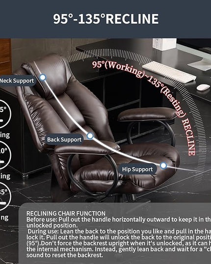 Office Chair Big and Tall, High Back Home Office Chair 400 lbs, Executive Chair, Desk Chair, Ergonomic Office Chair with Padded Armrest, Swivel Computer Chair PU Leather (Dark Brown) - LeafyLoom