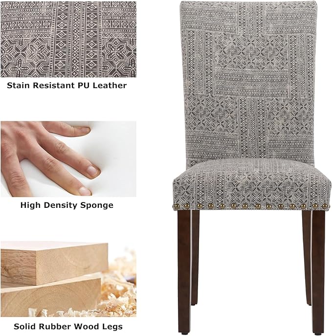 COLAMY Upholstered Parsons Dining Chairs Set of 4, Fabric Dining Room Kitchen Side Chair with Nailhead Trim and Wood Legs - Boho - LeafyLoom