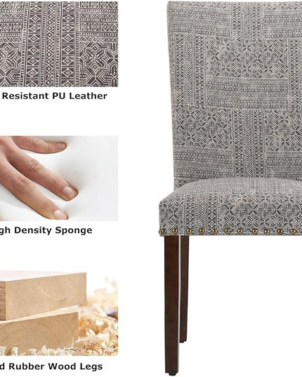 COLAMY Upholstered Parsons Dining Chairs Set of 2, Fabric Dining Room Kitchen Side Chair with Nailhead Trim and Wood Legs - Boho - LeafyLoom