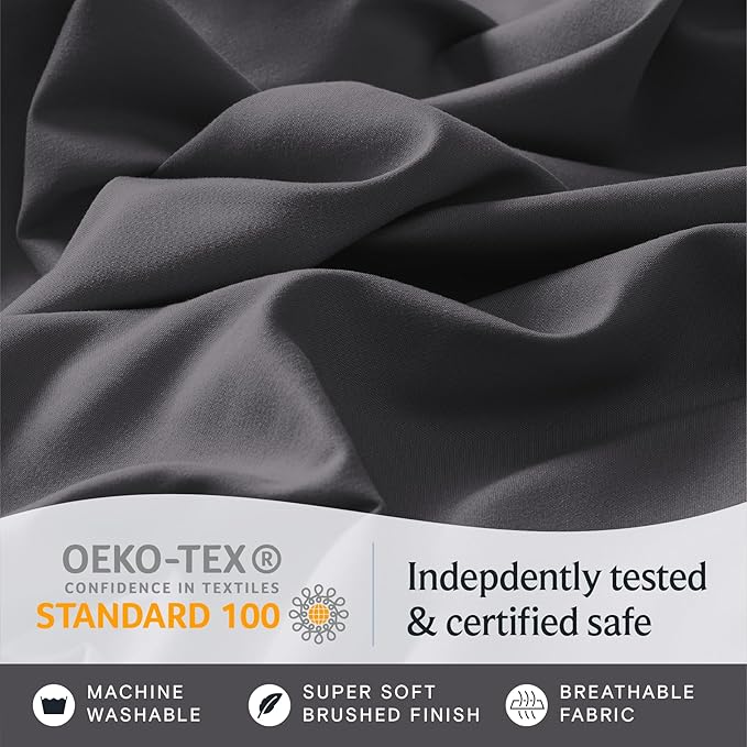 LuxClub 4 PC Sheet Bed Sheets Deep Pockets 18" Eco Friendly Wrinkle Free-Kids-Fitted Sheets Hypoallergenic Anti-Bacteria Machine Washable Hotel Bedding Silky Soft - Dark Grey Twin - LeafyLoom