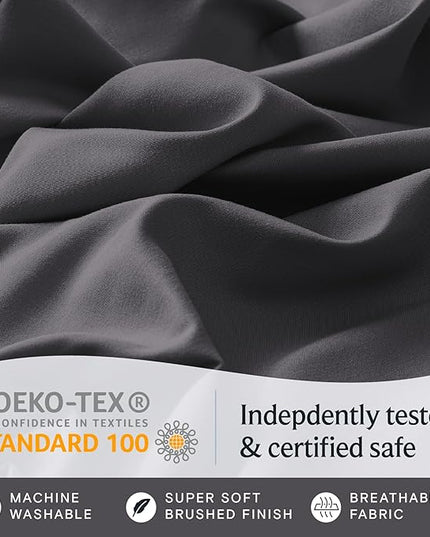LuxClub 7 PC Split King Sheet Set, Breathable Luxury Bed Sheets, Deep Pockets 18" Eco Friendly Wrinkle Free Cooling Sheets Machine Washable Hotel Bedding Silky Soft - Dark Grey Split King - LeafyLoom