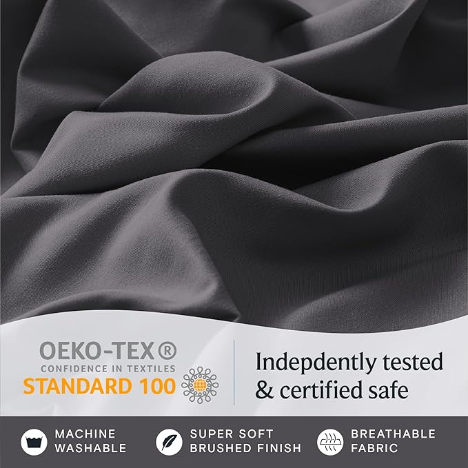 LuxClub 7 PC Split King Sheet Set, Breathable Luxury Bed Sheets, Deep Pockets 18" Eco Friendly Wrinkle Free Cooling Sheets Machine Washable Hotel Bedding Silky Soft - Dark Grey Split King - LeafyLoom