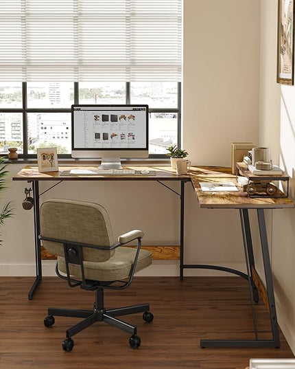 BANTI L Shaped Gaming Computer Office Desk, 59" Corner Desk with Monitor Stand for Home Office Study Writing Workstation, Rustic Brown - LeafyLoom
