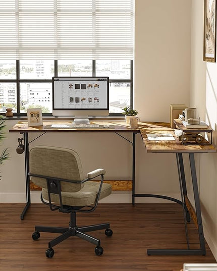 BANTI L Shaped Gaming Computer Office Desk, 67" Corner Desk with Monitor Stand for Home Office Study Writing Workstation, Rustic Brown - LeafyLoom