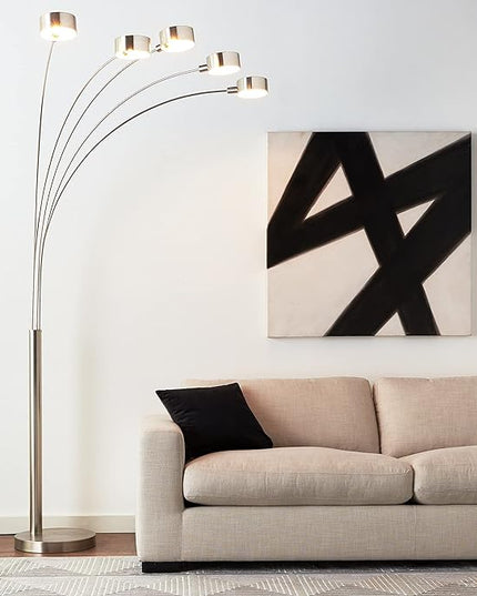 Artiva USA Micah - 5 Arc Floor Lamp w/Dimmer Switch, 360 Degree Rotatable Shades - Bright & Attractive, Brushed Steel - LeafyLoom