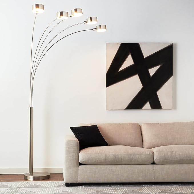 Artiva USA Micah - 5 Arc Floor Lamp w/Dimmer Switch, 360 Degree Rotatable Shades - Bright & Attractive, Brushed Steel - LeafyLoom