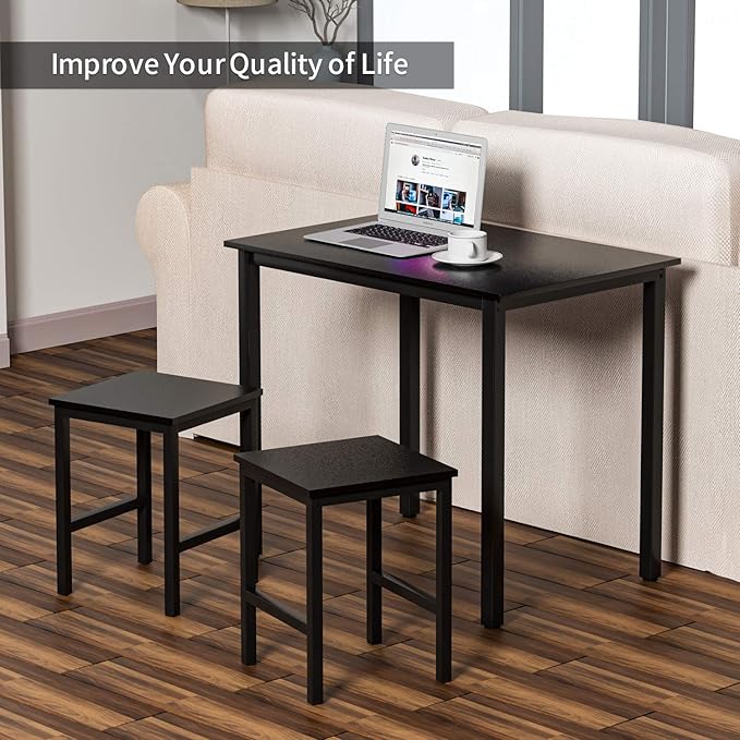 DKLGG 3 Pieces Dining Table Set, Space Saving Kitchen Table Set for 2, Small Dining Table and Chairs for 2, Compact Table w/ 2 Stools Perfect for Breakfast Nook, Living Room, Apartment - LeafyLoom