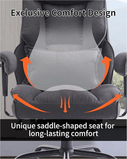 Fabric Office Chair, Big and Tall Office Chair 400 lb Weight Capacity, High Back Executive Office Chair with Foot Rest, Ergonomic Office Chair for Back Pain Relief, Dark Grey - LeafyLoom