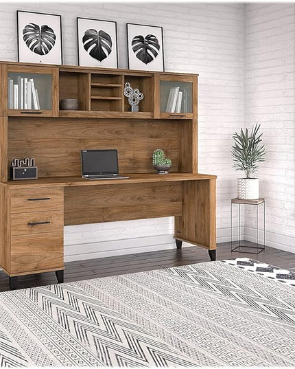 Bush Furniture Somerset Office Desk with Drawers and Hutch, 72W, Fresh Walnut - LeafyLoom