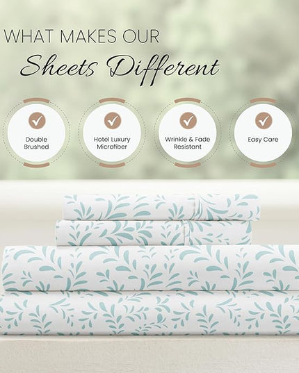 Linen Market 4 Piece King Bedding Sheet Set (Light Blue Vines) - Sleep Better Than Ever with These Ultra-Soft & Cooling Bed Sheets for Your King Size Bed - Deep Pocket Fits 16" Mattress - LeafyLoom