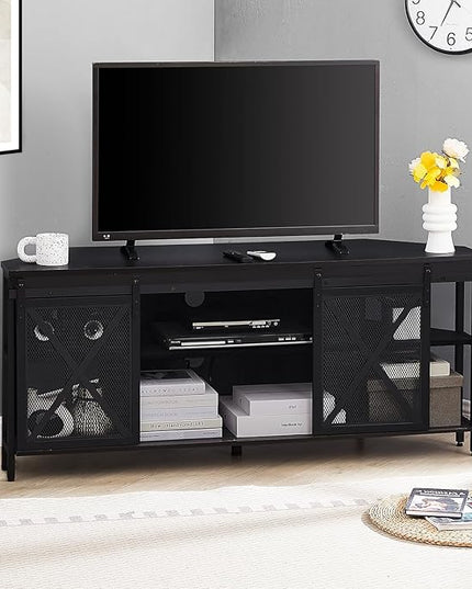 HOMISSUE Corner TV Stand, Corner TV Stand for 55 60 Inch TV, Industrial & Farmhouse Corner Entertainment Center w/Sliding Barn Door, Corner TV Cabinet for Living Room, Black - LeafyLoom