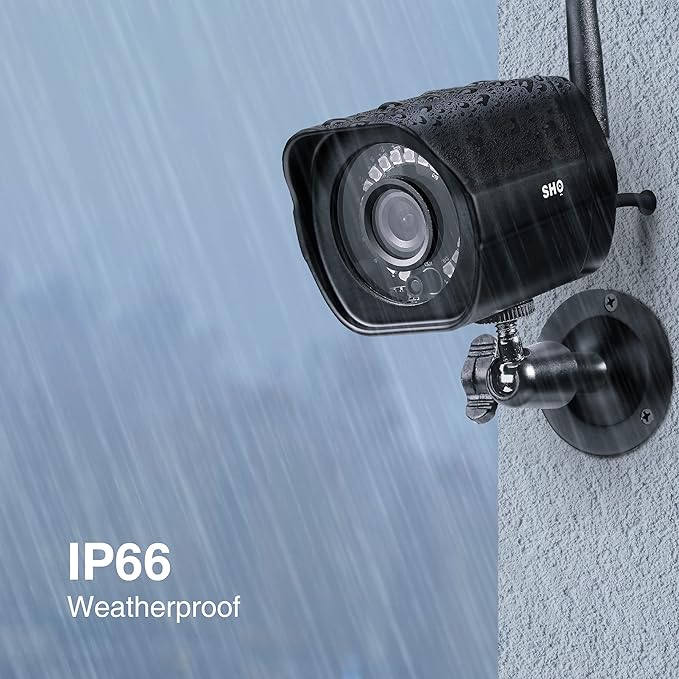 SHO Outdoor Plug-in Smart Security WiFi Camera, 1080P HD Video, IP66 Weatherproof, Motion Detection, Night Vision, Cloud Service, Compatible with Alexa and Google Home, 2 Pack SHO+Smart+Home+%26+Office