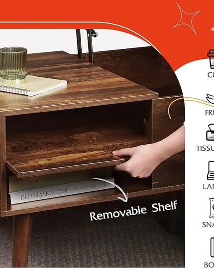 WLIVE Wood Lift Top Coffee Table with Adjustable Storage Shelf and Hidden Compartment, Lift Tabletop Dining Table for Living Room and Office, Rustic Oak - LeafyLoom