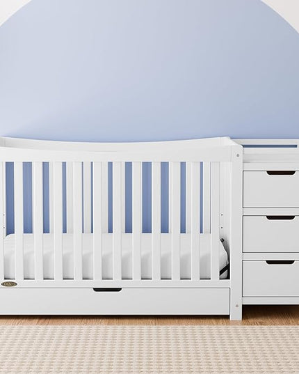 Graco Remi 4-In-1 Convertible Crib & Changer With Drawer (White) – GREENGUARD Gold Certified, Crib And Changing-Table Combo, Includes Changing Pad, Converts To Toddler Bed, Full-Size Bed - LeafyLoom