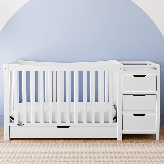 Graco Remi 4-In-1 Convertible Crib & Changer With Drawer (White) – GREENGUARD Gold Certified, Crib And Changing-Table Combo, Includes Changing Pad, Converts To Toddler Bed, Full-Size Bed - LeafyLoom