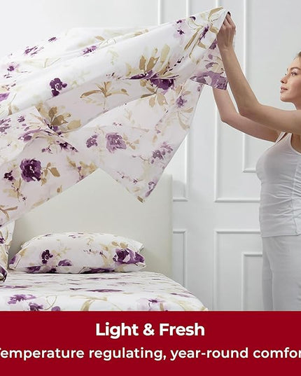 Mellanni California King Sheets Set - 4 PC Iconic Collection Bedding Sheets & Pillowcases - Hotel Luxury, Extra Soft, Cooling Bed Sheets - Deep Pocket up to 16 inch (Cal King, Madison Purple) - LeafyLoom