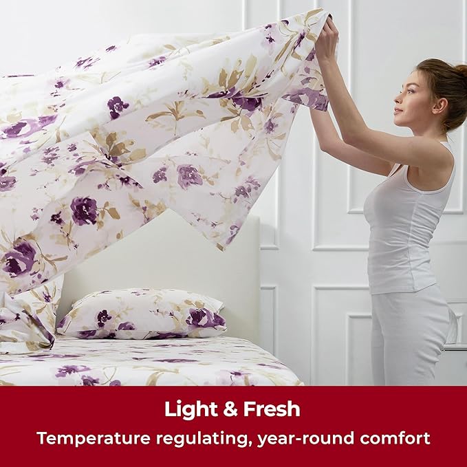 Mellanni King Sheets Set - 4 PC Iconic Collection Bedding Sheets & Pillowcases - Hotel Luxury, Extra Soft, Cooling Bed Sheets - Deep Pocket up to 16 inch (King, Madison Purple) - LeafyLoom