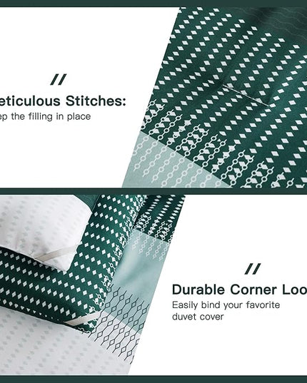 Litanika Dark Emerald Green Bed Comforter Twin/Twin XL Set, 2 Pieces Twin Extra Long Size Boys Men Forest Bedding Set, Single Colorblock Striped Bed Set - LeafyLoom