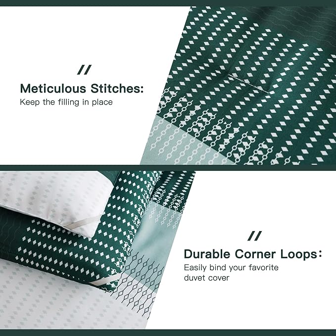 Litanika Dark Emerald Green Bed Comforter Full Set, 3 Pieces Hunter Green Bedding Set, Colorblock Stripe Vintage Style (79x90In Comforter & 2 Pillowcases) - LeafyLoom