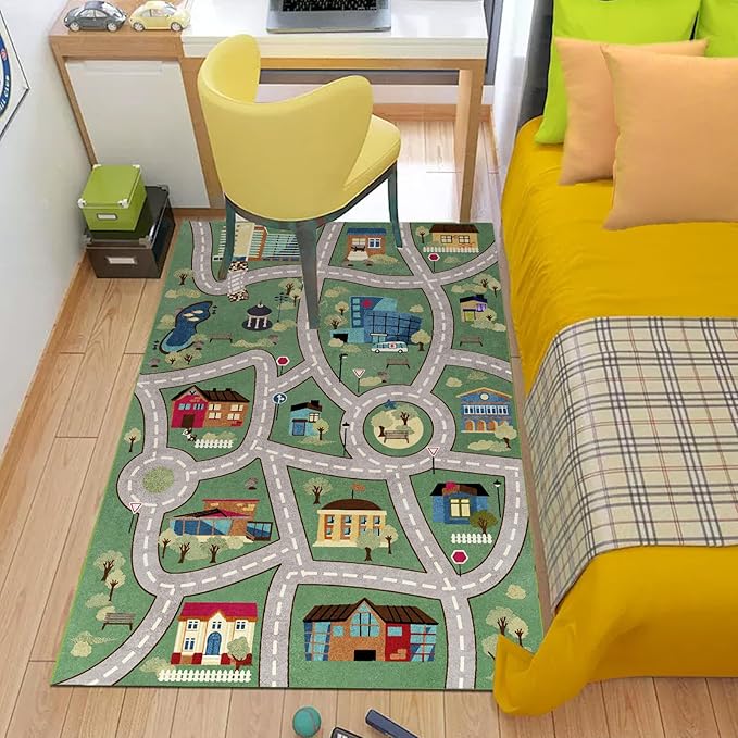 Analog ABC Kids Rug Playroom Car Rug Play Mat City Life Road Rug for Cars Fun City Map for Carpet for Bedroom Boys (63 * 94 inches, Charming Township) - LeafyLoom