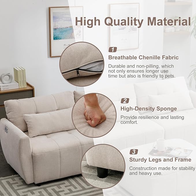 Comfy Cloud Couches for Living Room 113.3" Convertible Sectional Sofa, Beige-c - LeafyLoom