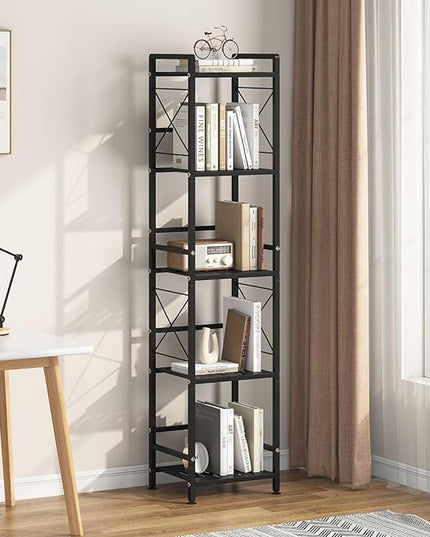 JSB 5 Tier Metal Bookshelf Bathroom Storage Standing Shelf Unit Kitchen Storage Organizer Display Rack Bookcases Shelves for Living Room, Bedroom, Office (Black, 5 Tier) - LeafyLoom