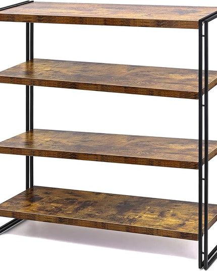 Bookshelf,4-Tier Industrial Bookcase,Rustic Wood and Metal Open Display Book Shelves Home Office,Bedroom Standing Shelf Unit,Horizontal Kitchen Shelf Organizer,Bathroom Storage Rack Mid Century 47in - LeafyLoom