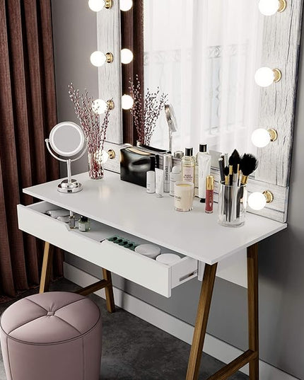 PARMA 42 Inch Modern Desk - Home & Office Small Computer Desk with Wide Drawer - Wooden Study Writing Minimalist Desk with Storage for Small Space, Bedroom & Workstations - Student Desk/Table (White) - LeafyLoom