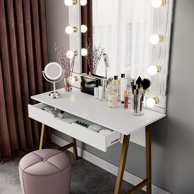 PARMA 42 Inch Modern Desk - Home & Office Small Computer Desk with Wide Drawer - Wooden Study Writing Minimalist Desk with Storage for Small Space, Bedroom & Workstations - Student Desk/Table (White) - LeafyLoom