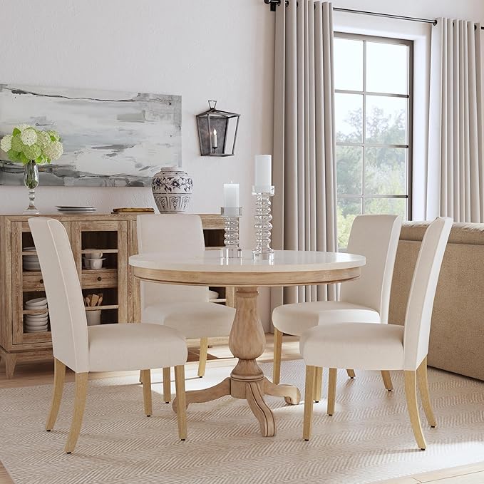 HomePop Classic Parsons Dining Chairs, Cream Textured Woven(Set of 2) - LeafyLoom