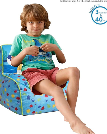 Idea Nuova Baby Shark Kids Mink Plush Bean Bag Chair with Piping & Top Carry Handle, Large - LeafyLoom