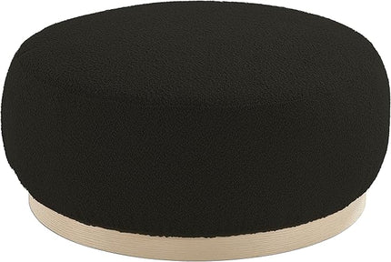 Round Ottoman Coffee Table, Modern Boucle Upholstered Center Table for Living Room Circle Accent Coffee Table for Bedroom Entryway Office - LeafyLoom