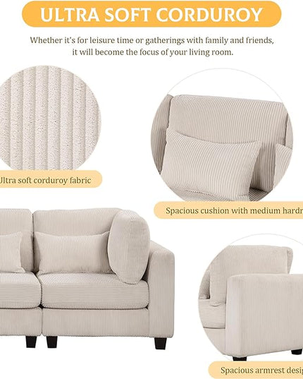 Removable comfortable Pieces Convertible Modular Sectional Movable Ottoman,Large L Shaped Corner Reversible Chaise and Waist Pillows, 5-Seat Oversized Cloud Sofas & Couches, Beige-C - LeafyLoom