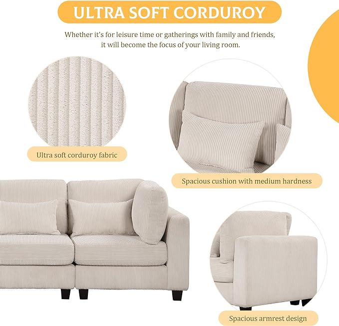 Removable comfortable Pieces Convertible Modular Sectional Movable Ottoman,Large L Shaped Corner Reversible Chaise and Waist Pillows, 5-Seat Oversized Cloud Sofas & Couches, Beige-C - LeafyLoom