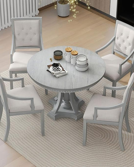 NicBex Small Dining Table Set for 4 Kitchen Table Set Retro 5-Piece Dining Set Extendable Round Table and 4 Chairs for Kitchen, Dining Room, Space-Saving, Antique Gray - LeafyLoom