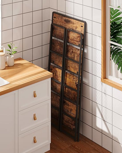 4NM No-Assembly 4 Tiers Folding Bookshelf Storage Shelves Vintage Bookcase Standing Racks Study Organizer Home Office (Rustic Brown and Black) - LeafyLoom