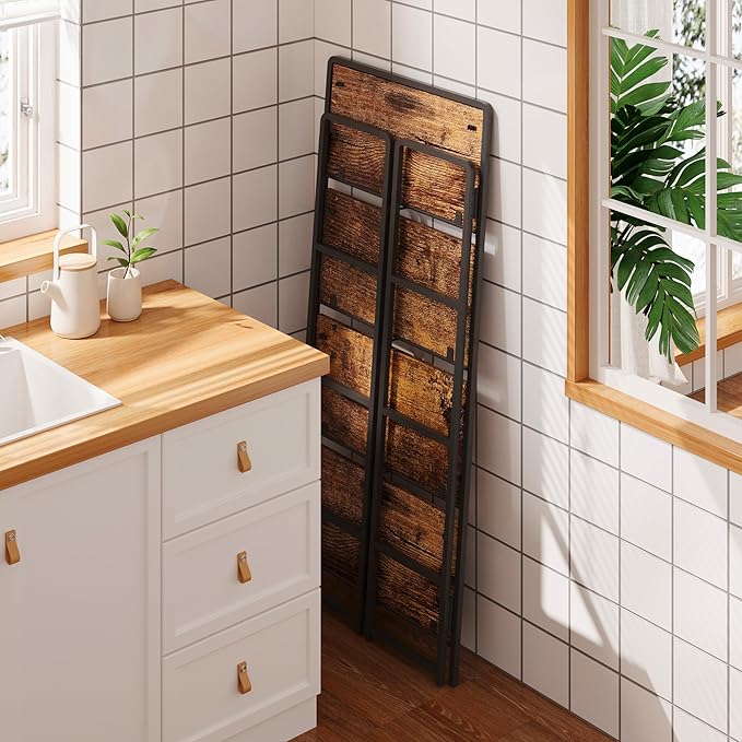 4NM No-Assembly 4 Tiers Folding Bookshelf Storage Shelves Vintage Bookcase Standing Racks Study Organizer Home Office (Rustic Brown and Black) - LeafyLoom