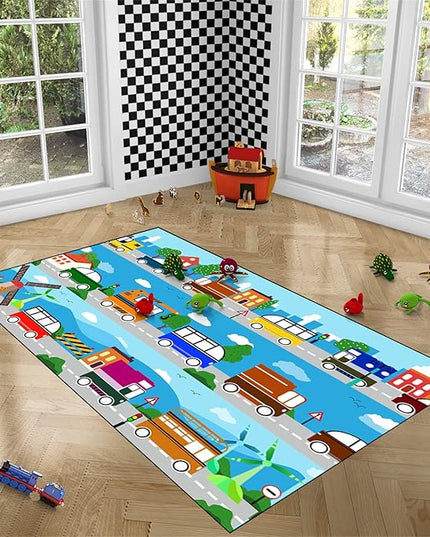 Car Carpet for Kids Kids Rugs for Playroom Car Track Rug Road Rug for Kids Car Play Rug Road Carpet for Toy Cars Car Track Rugs for Boys Car Rug for Boys Room 3'×5' - LeafyLoom