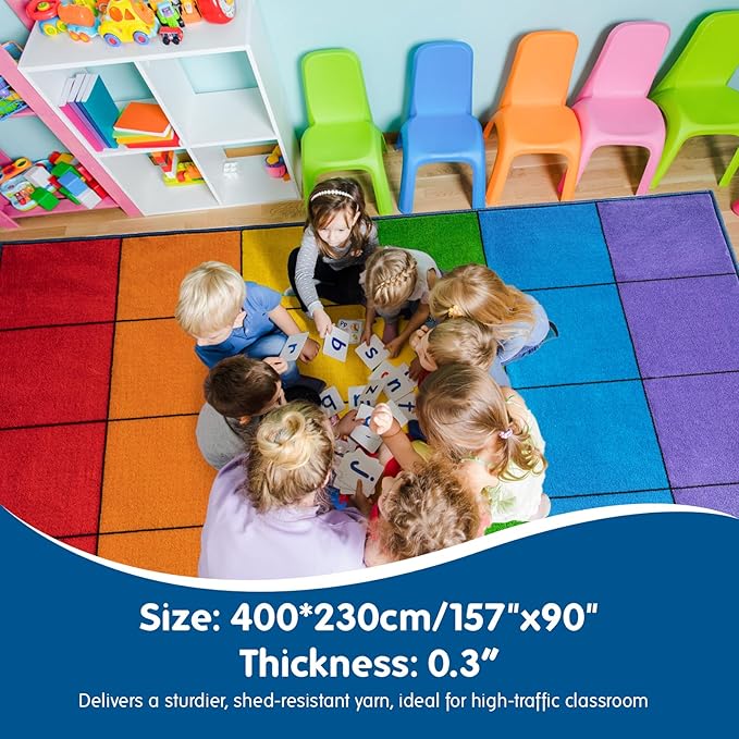 Booooom Jackson Classroom Rug Colorful Seating Classroom Carpet Elementary, Preshool Rug for School, Colorful Class Rug Classroom Area Rug Educational Rug (7'7" x 13', P008-ColorPalette-Plus) - LeafyLoom