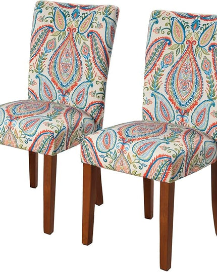 HomePop Parsons Classic Upholstered Accent Dining Chair, Set of 2, Colorful Paisley - LeafyLoom