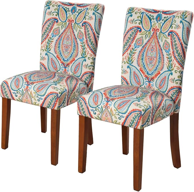 HomePop Parsons Classic Upholstered Accent Dining Chair, Set of 2, Colorful Paisley - LeafyLoom