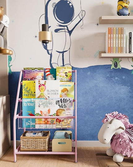 aboxoo Kids Bookshelf Small Toddler Freestanding for Children Room 18 inches Metal Bookcase Toy Organizer Pink Stable Bookcase Bookstore Library Book Unit Storage for Small Place - LeafyLoom