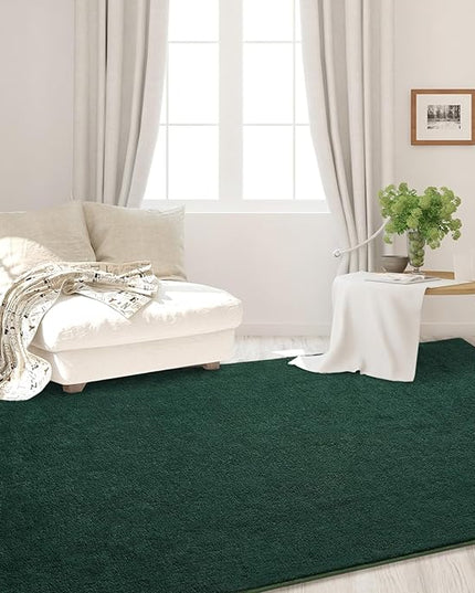 Area Rugs for Bedroom Living Room, 4x6 Dark Green Super Soft Comfy Thickened Memory-Foam Indoor Carpets, Modern Aesthetic Minimalist Carpet for Boys Girls Adults Apartment Nursery Home Décor - LeafyLoom