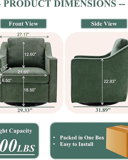 COLAMY 360° Swivel Accent Chair Set of 2, Upholstered Fabric Leisure Armchair with Lumbar Pillow for Living Room Bedroom Home Office, Green - LeafyLoom
