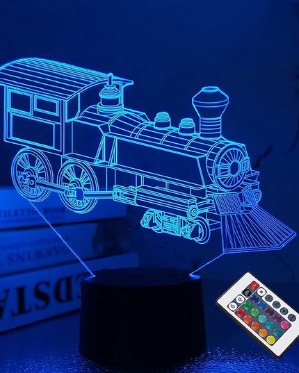 FULLOSUN Train Night Light, 3D Illusion Lamp for Kids, 16 Colors Changing with Remote Control Dim Function, Creative Birthday Xmas Gifts for Kids Boys Bedroom Decor - LeafyLoom