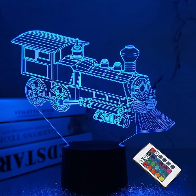 FULLOSUN Train Night Light, 3D Illusion Lamp for Kids, 16 Colors Changing with Remote Control Dim Function, Creative Birthday Xmas Gifts for Kids Boys Bedroom Decor - LeafyLoom
