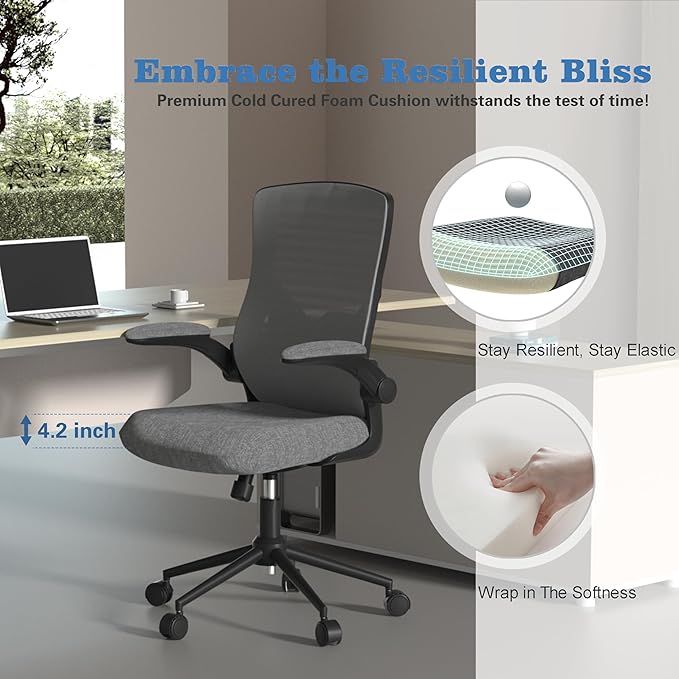 Office Chair, High Back Desk Chair with Adjustable Lumbar Support, Ergonomic Mesh Computer Chair with Premium Cold-Cured Cushion, Height Liftable Swivel Chair for Home Office - LeafyLoom