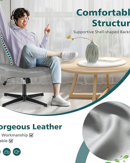 OLIXIS Cross Legged Armless Wide Adjustable Swivel Padded Home Office Desk Chair, Silver - LeafyLoom