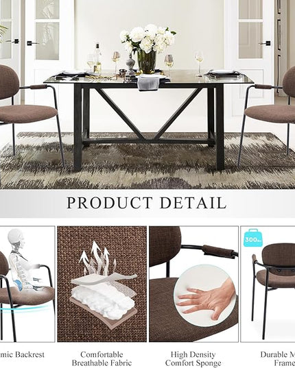 COLAMY Modern Dining Chairs Set of 4, Dining Armchairs Set of 4, Chair Set of 4 for Dining Table, Upholstered Fabric Dining Chairs with Back for Kitchen,Dining Room,Restaurant,Shop, Brown - LeafyLoom